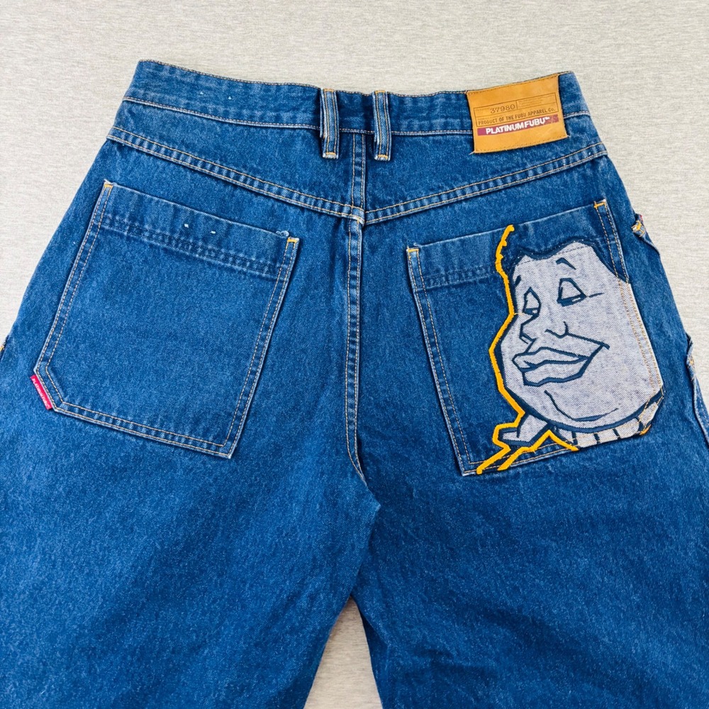 Vintage Y2K Platinum FUBU Fat Albert Denim Carpenter Shorts Mens 34 Hip Hop 90s - Picture 2 of 11